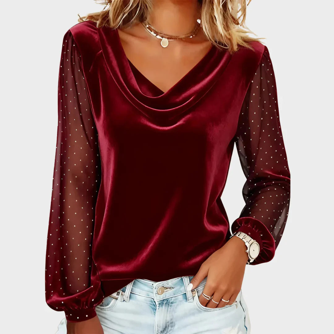 Luna Drape Sheer-Sleeve Top