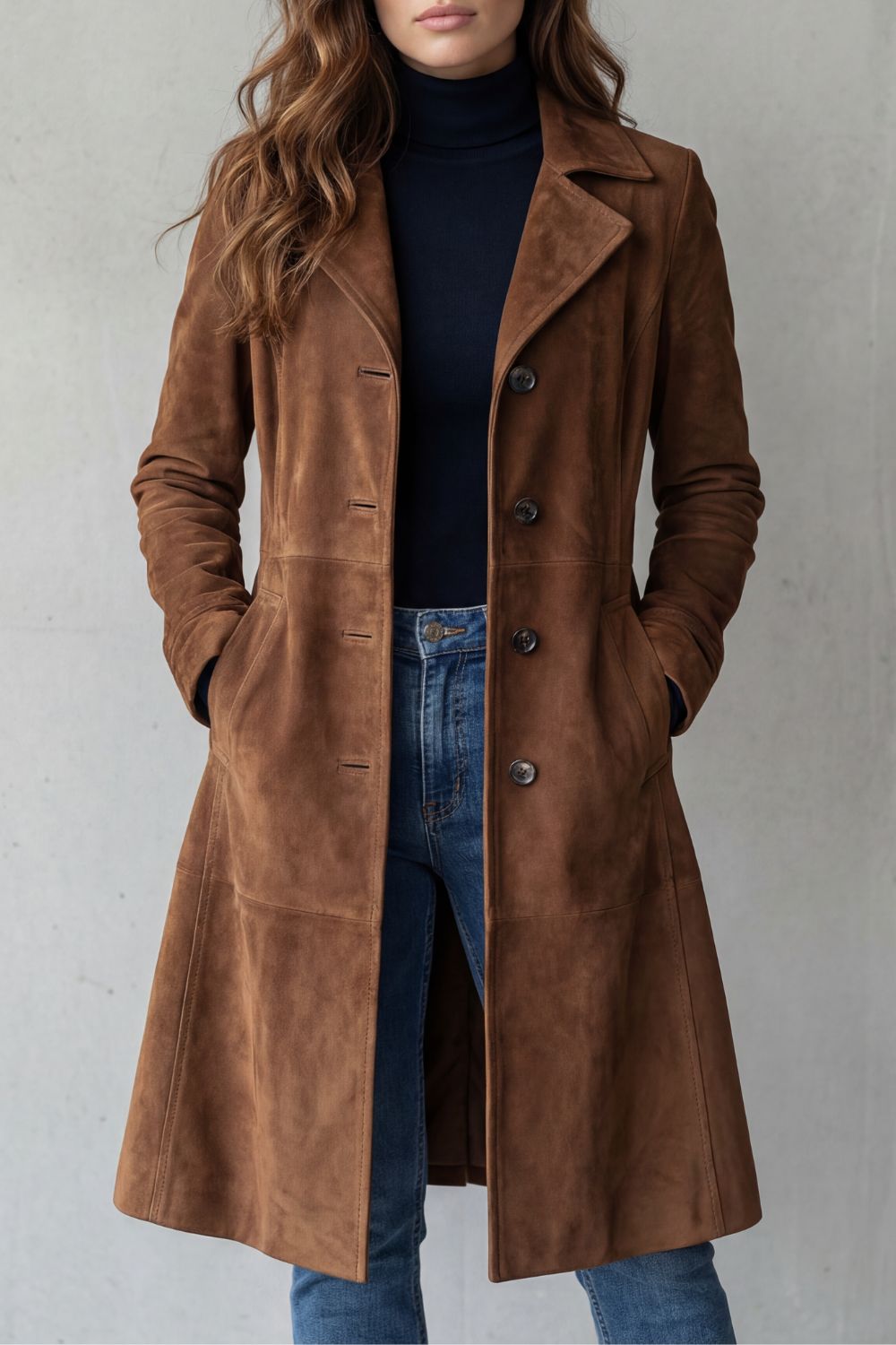 Delvienne | Vintage Suede Finish Longline Coat