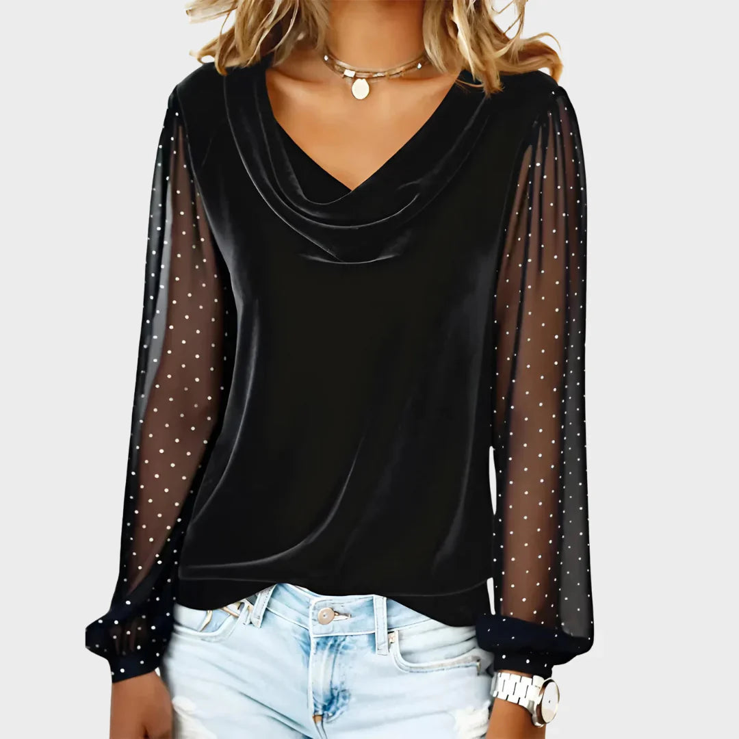Luna Drape Sheer-Sleeve Top