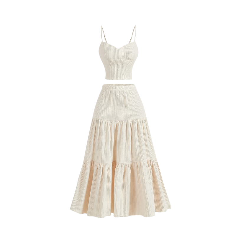 Avina | Solid Crop Cami Top & A-line Skirt Two-Piece Set
