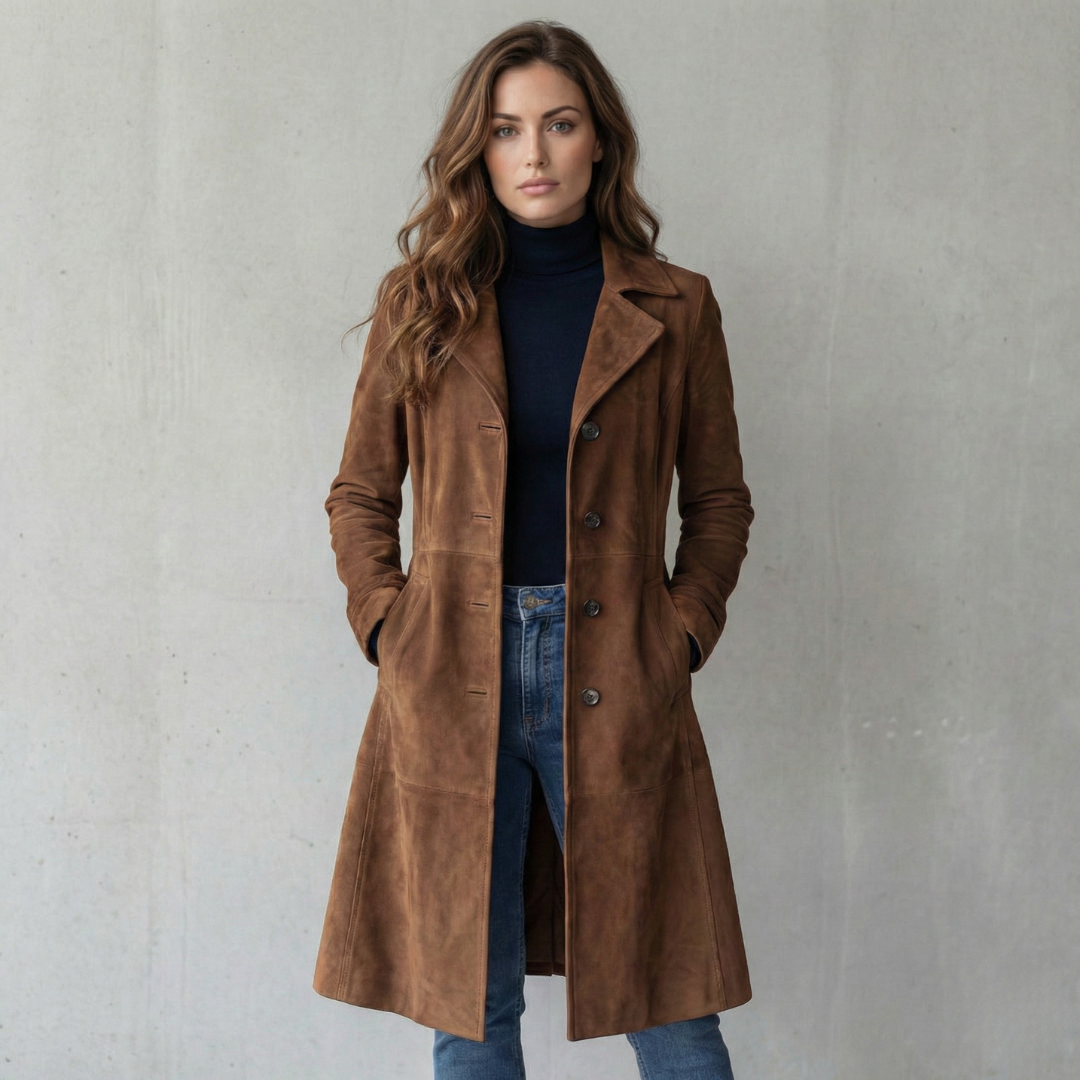 Delvienne | Vintage Suede Finish Longline Coat