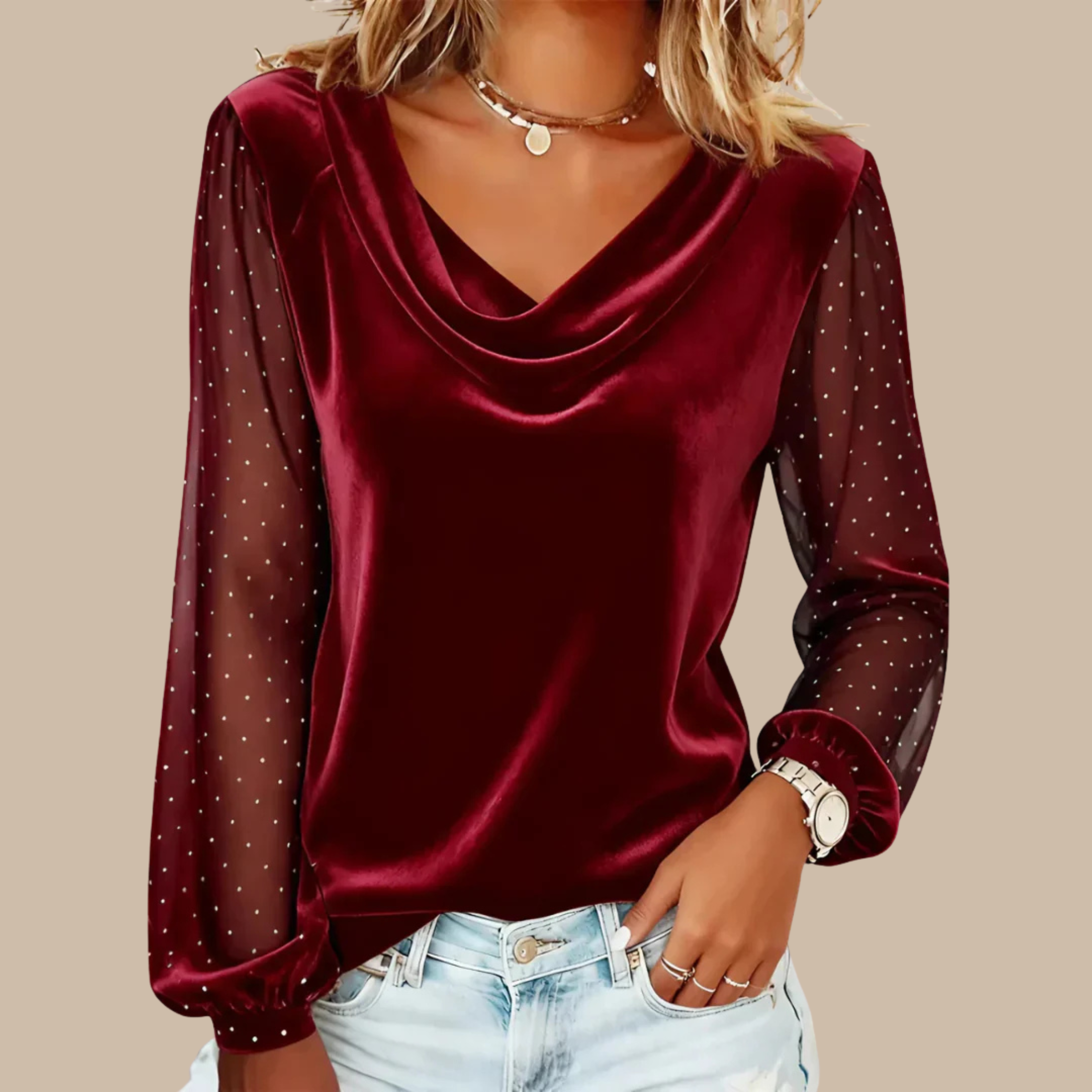 Luna Drape Sheer-Sleeve Top