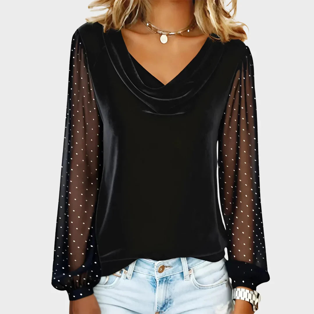 Luna Drape Sheer-Sleeve Top