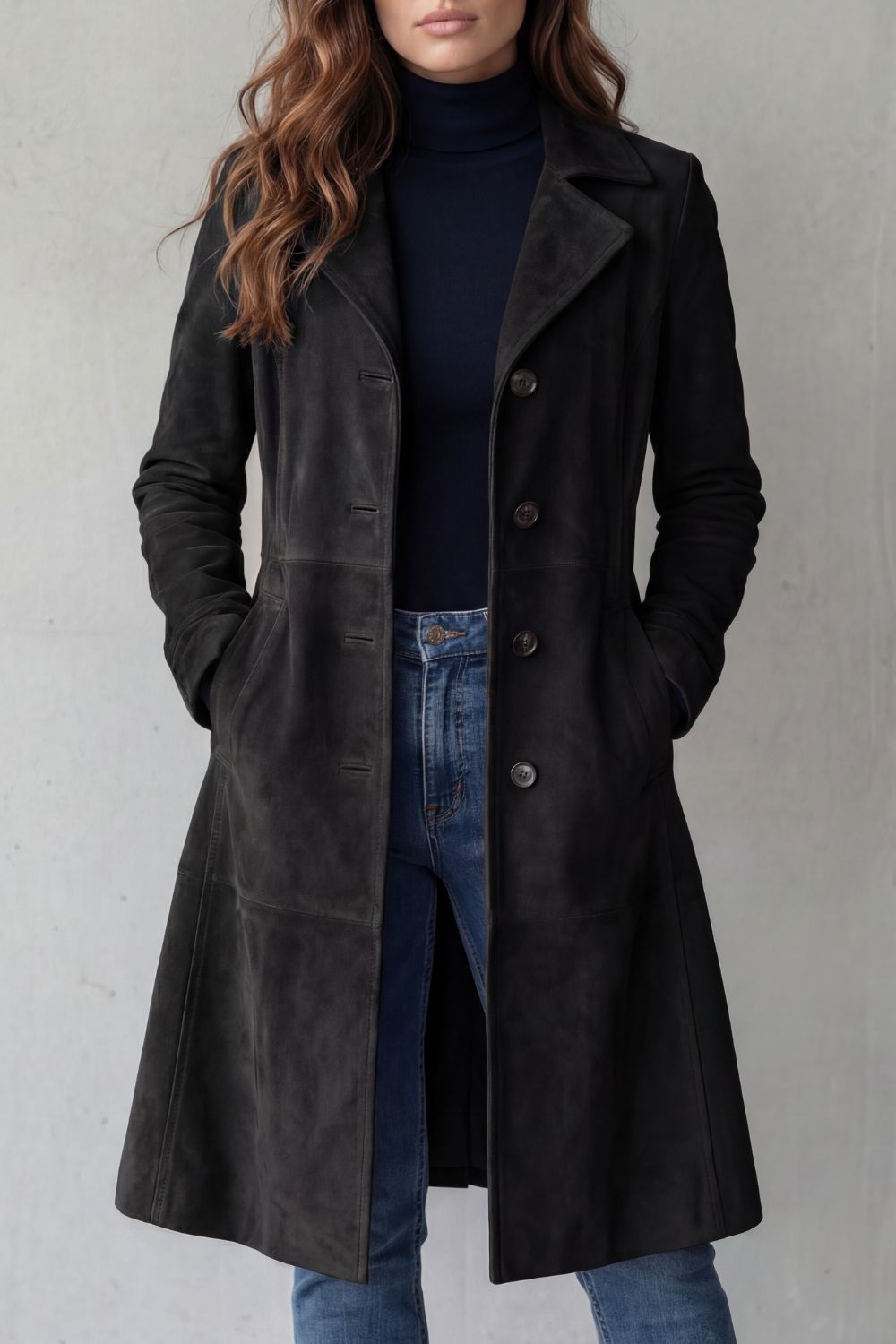 Delvienne | Vintage Suede Finish Longline Coat