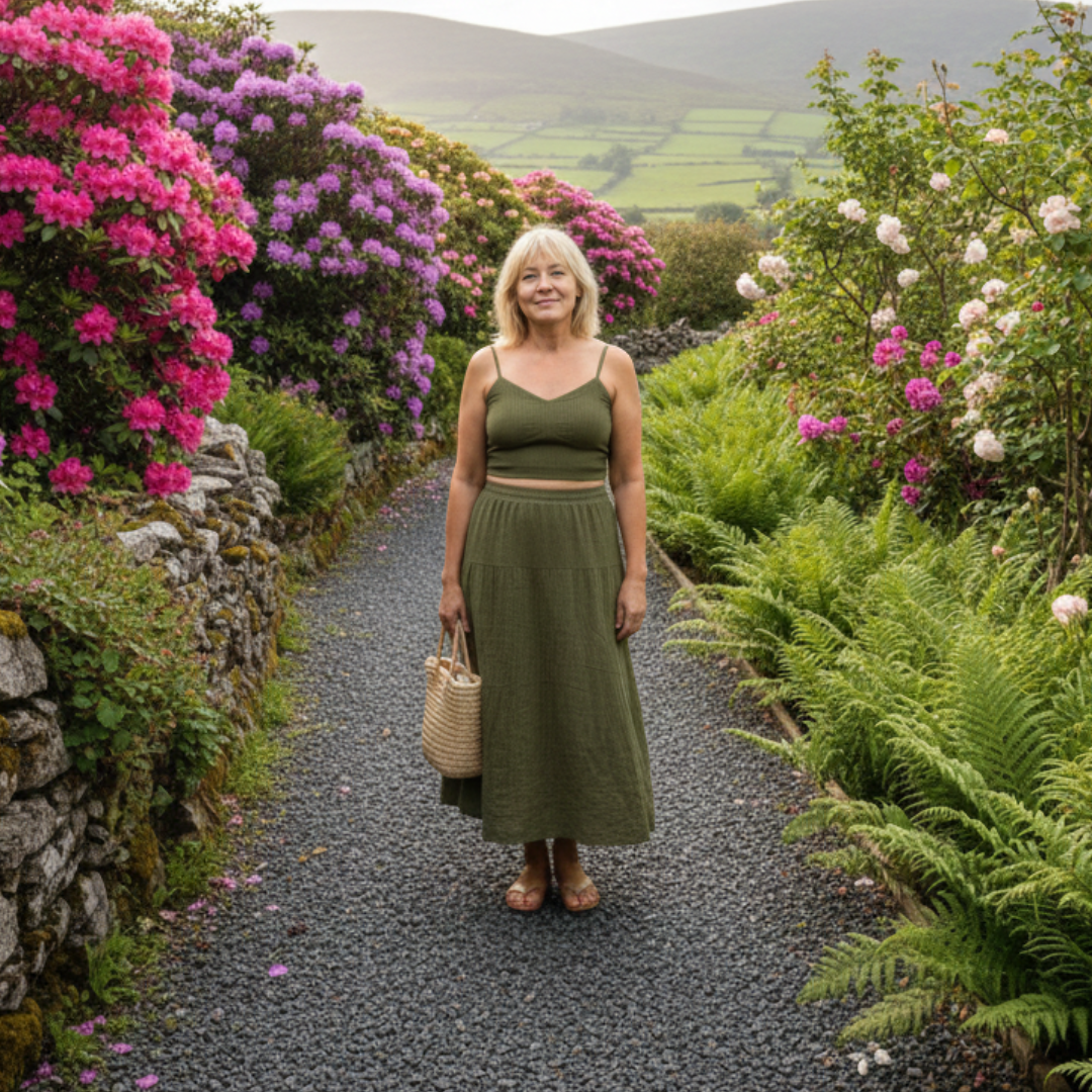 Avina | Solid Crop Cami Top & A-line Skirt Two-Piece Set