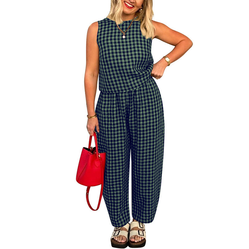 Trish | Casual Cotton Plaid Two-Piece Set