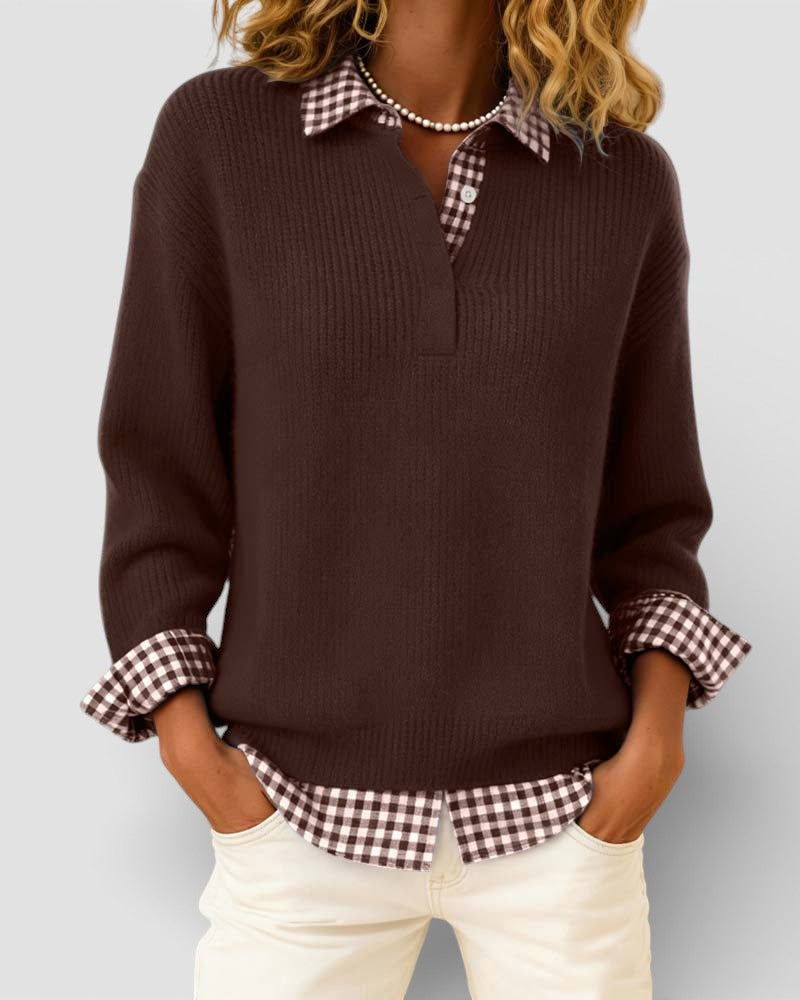 Alicia | Knitted Jumper With Plaid Detail